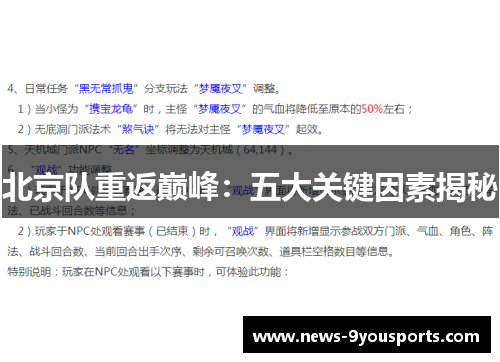 北京队重返巅峰：五大关键因素揭秘