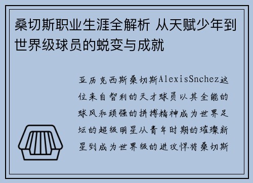 桑切斯职业生涯全解析 从天赋少年到世界级球员的蜕变与成就